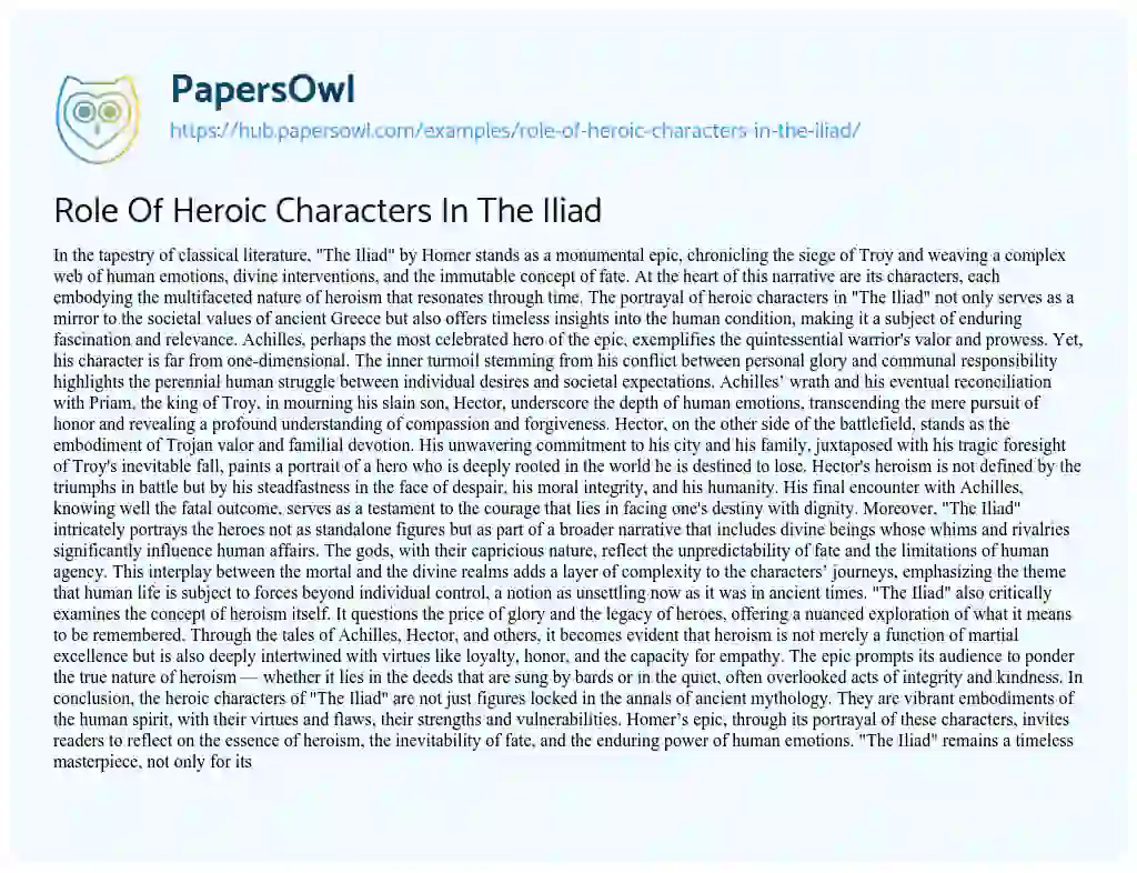 Essay on Role Of Heroic Characters In The Iliad