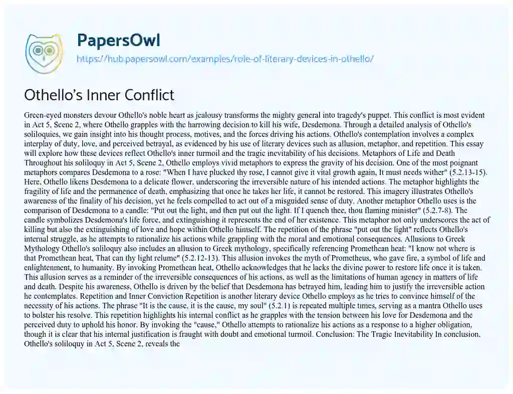 Essay on Othello’s Inner Conflict