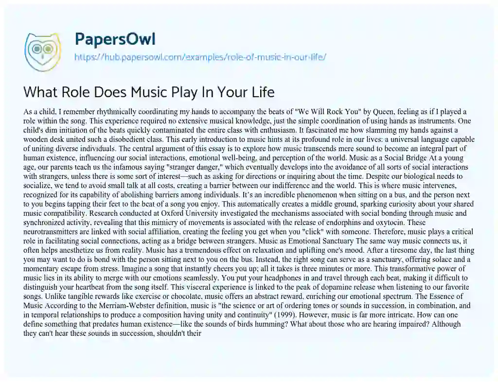 Essay on What Role Does Music Play In Your Life