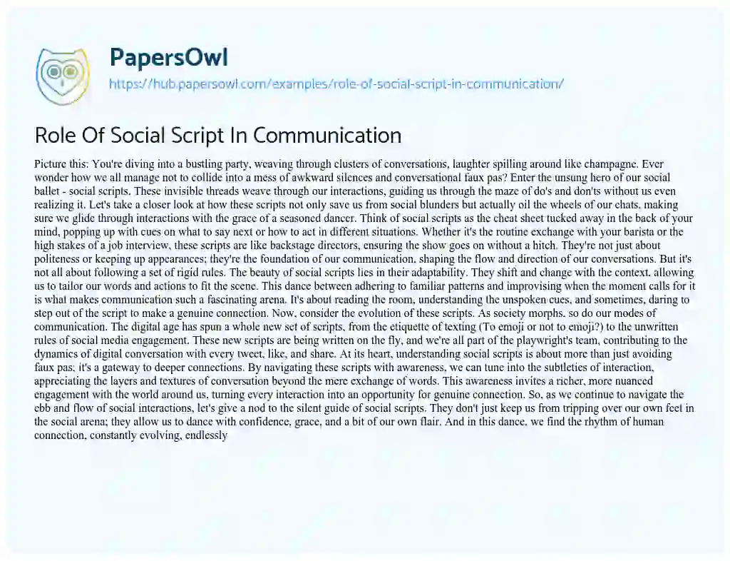 Essay on Role Of Social Script In Communication