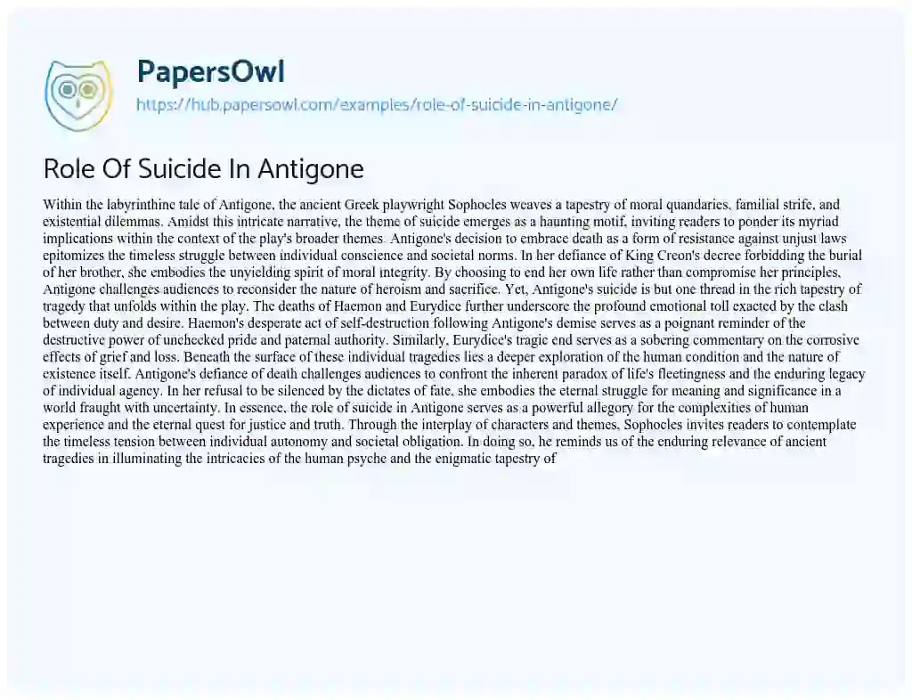 Essay on Role Of Suicide In Antigone
