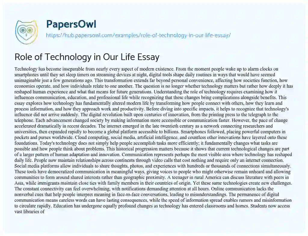 Essay on Role of Technology in Our Life Essay