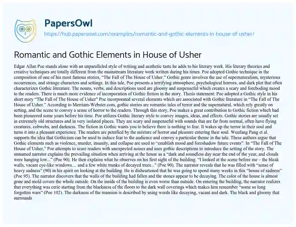 Essay on Romantic and Gothic Elements in House of Usher