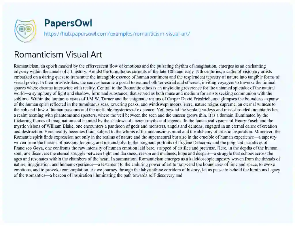 Essay on Romanticism Visual Art
