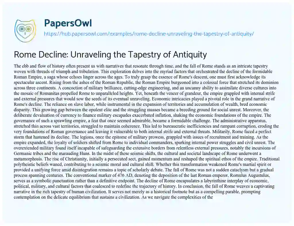 Essay on Rome Decline: Unraveling the Tapestry of Antiquity
