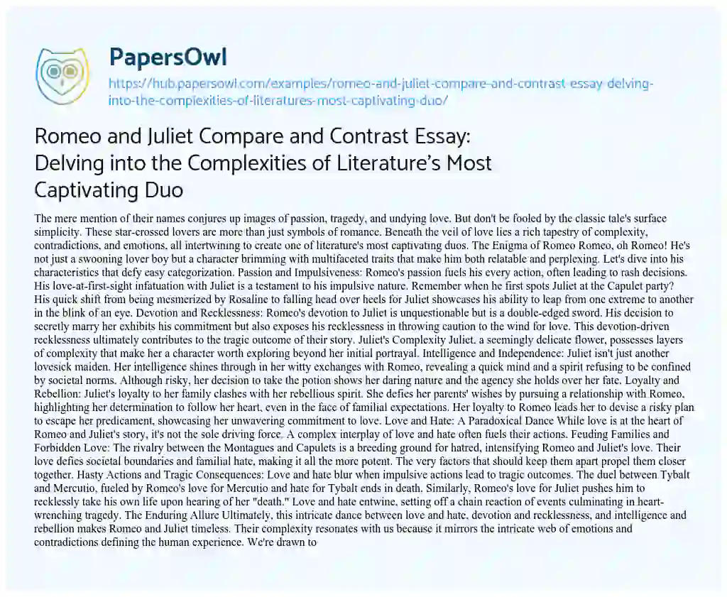 Essay on Romeo and Juliet Compare and Contrast Essay: Delving into the Complexities of Literature’s Most Captivating Duo