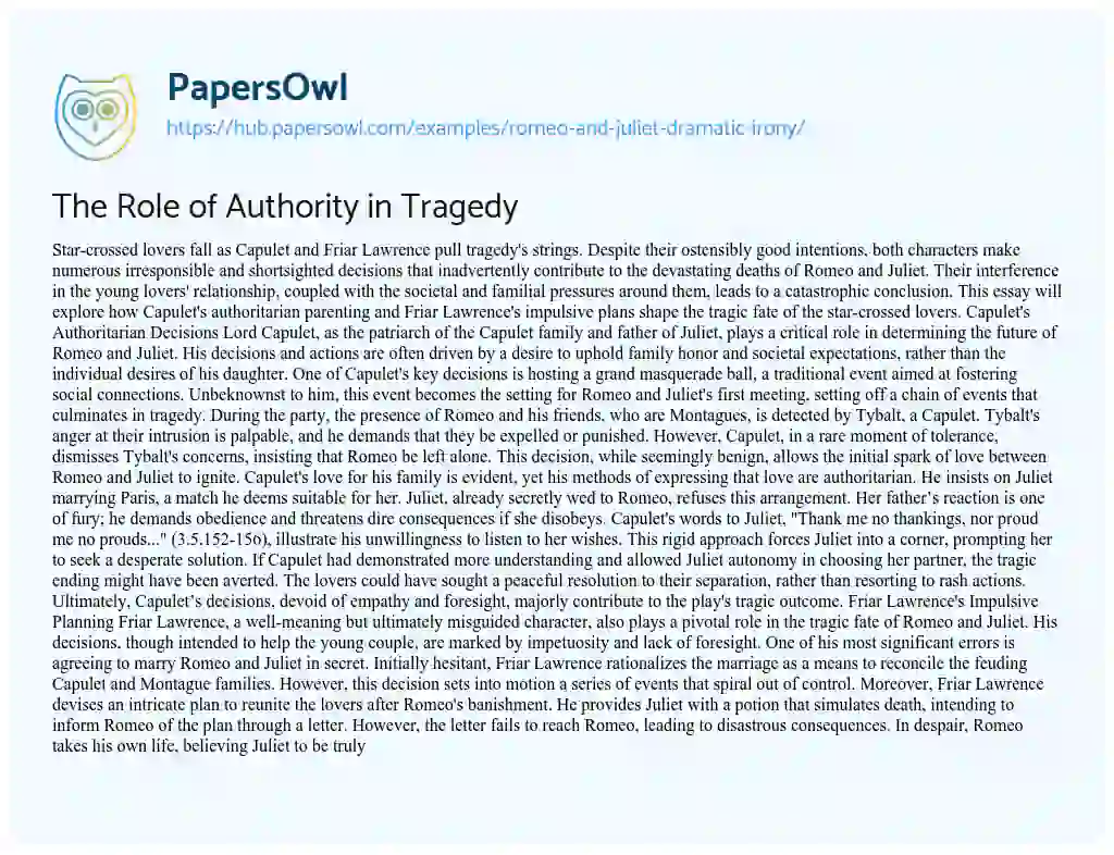 Essay on The Role of Authority in Tragedy