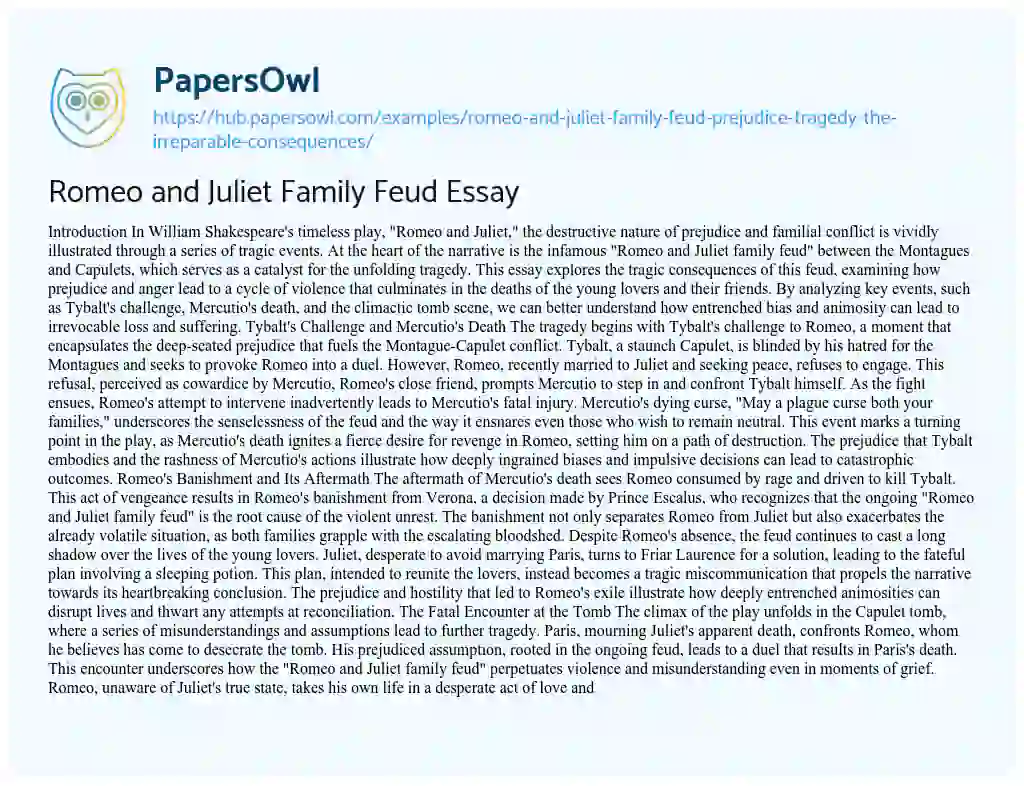 Essay on Romeo and Juliet Family Feud Essay