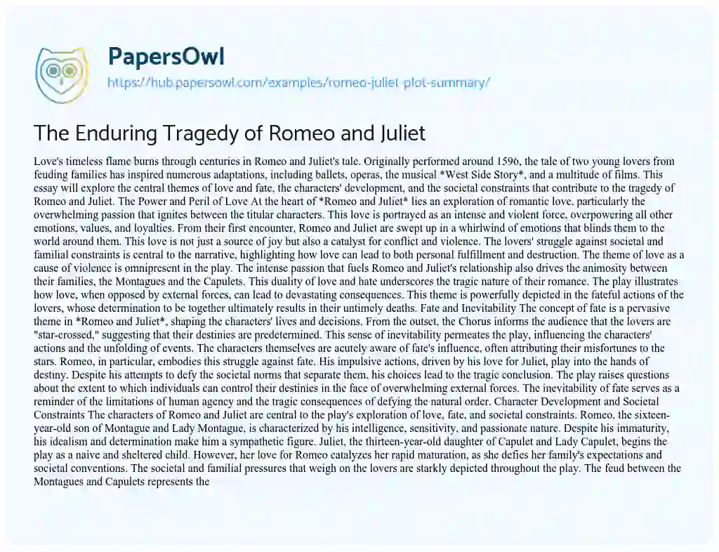 Essay on The Enduring Tragedy of Romeo and Juliet