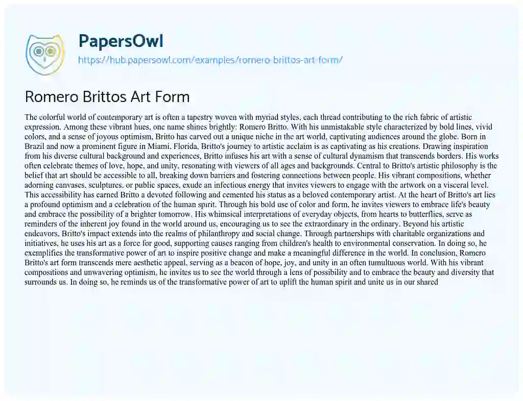 Essay on Romero Brittos Art Form