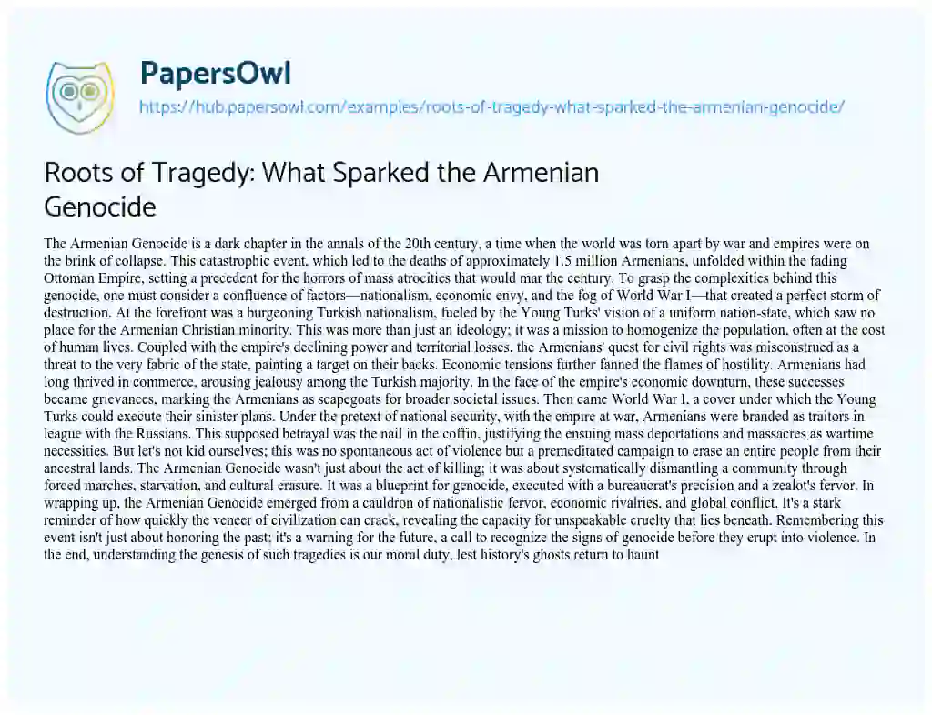 Essay on Roots of Tragedy: What Sparked the Armenian Genocide