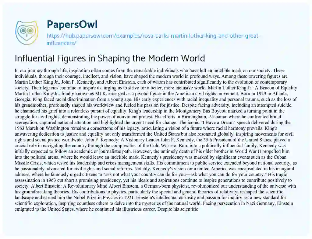 Essay on Influential Figures in Shaping the Modern World