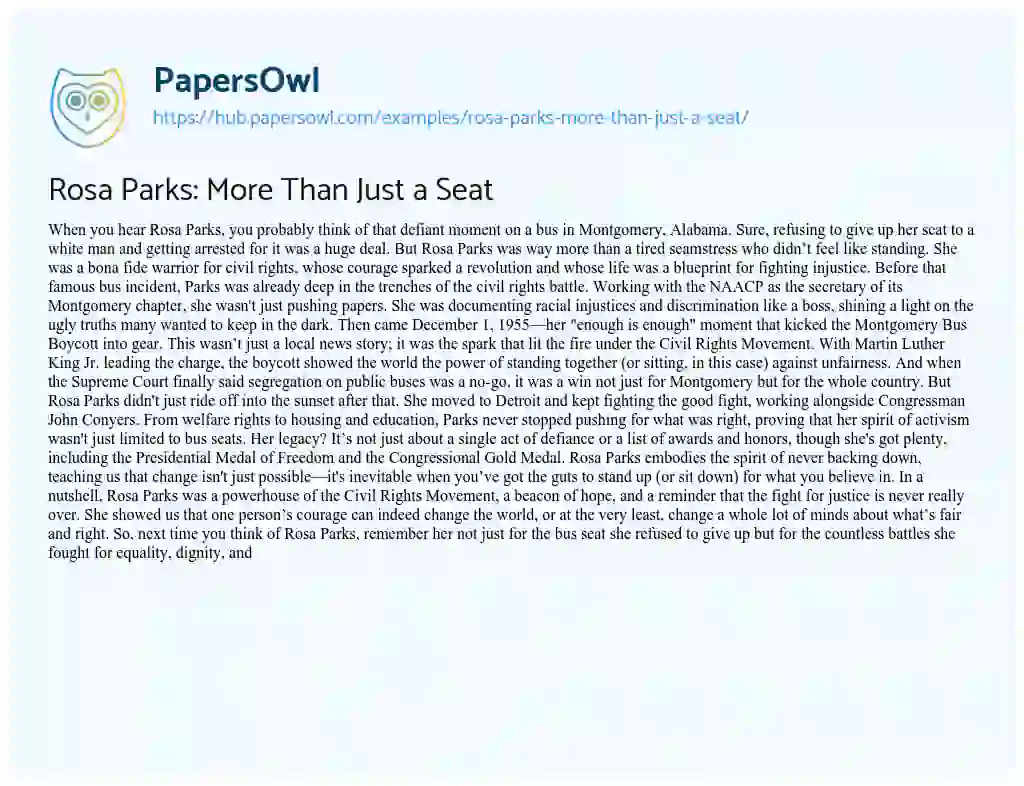 Essay on Rosa Parks: More Than Just a Seat