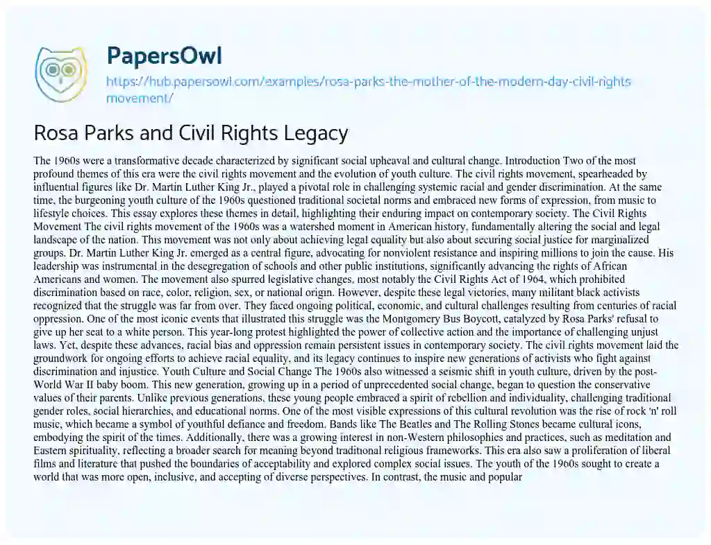 Essay on Rosa Parks and Civil Rights Legacy