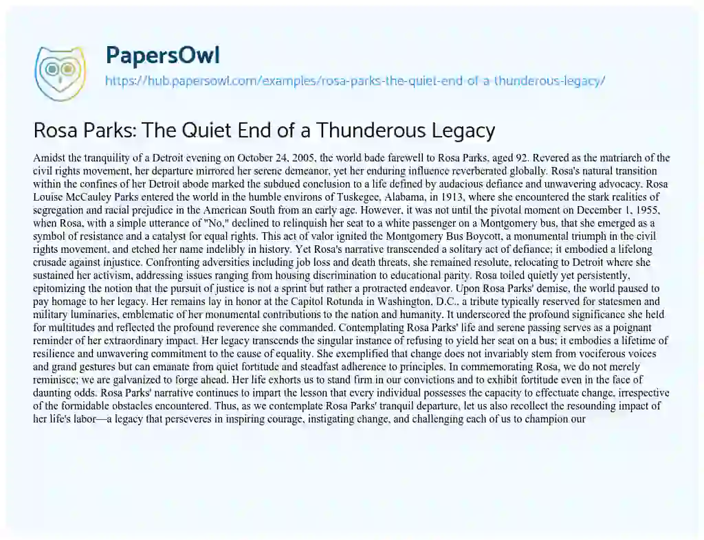 Essay on Rosa Parks: The Quiet End of a Thunderous Legacy