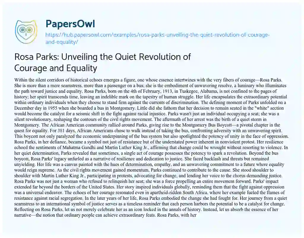 Essay on Rosa Parks: Unveiling the Quiet Revolution of Courage and Equality