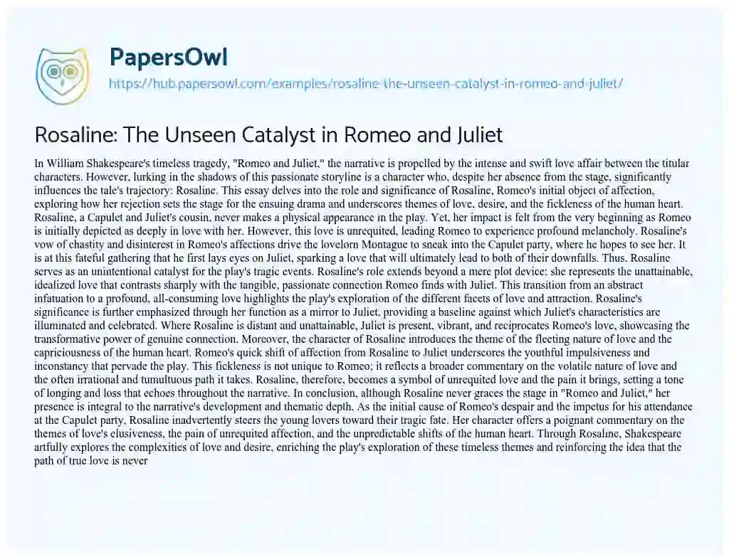 Essay on Rosaline: The Unseen Catalyst in Romeo and Juliet