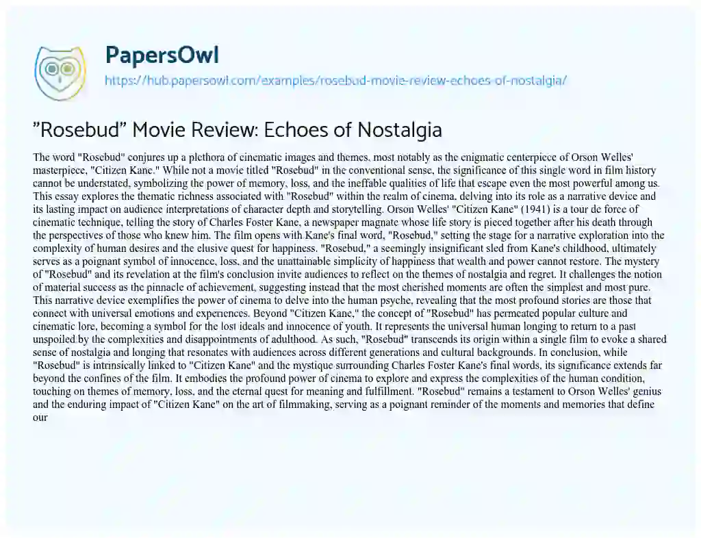 Essay on “Rosebud” Movie Review: Echoes of Nostalgia