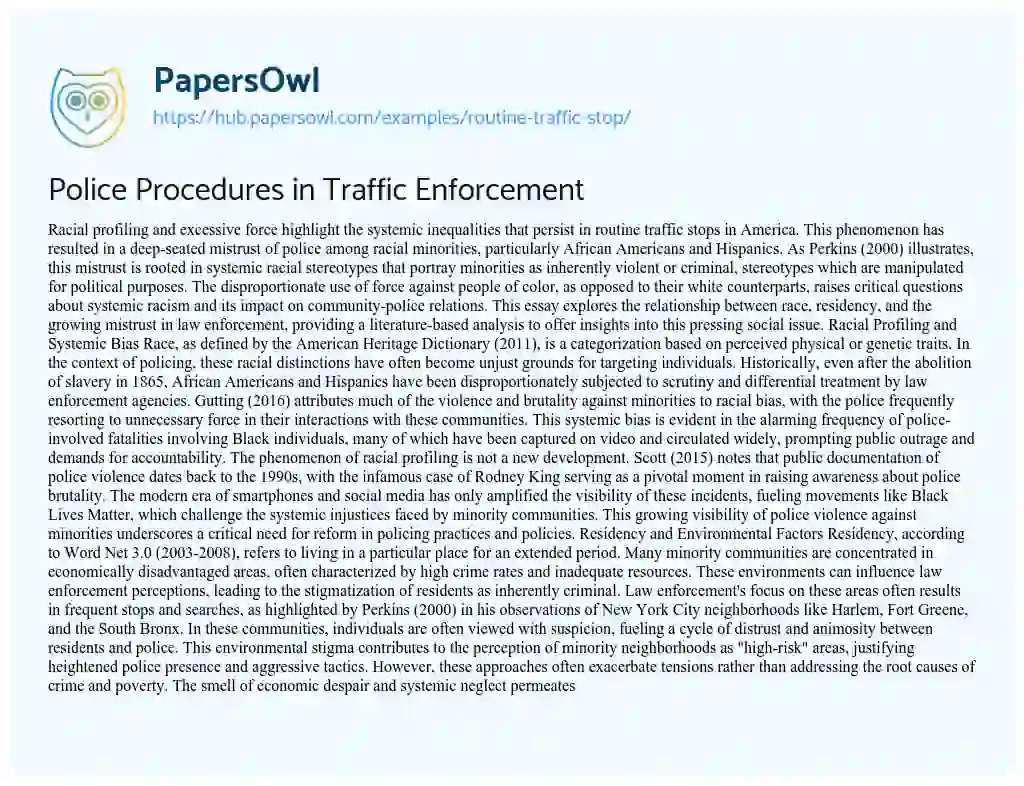 Essay on Police Procedures in Traffic Enforcement