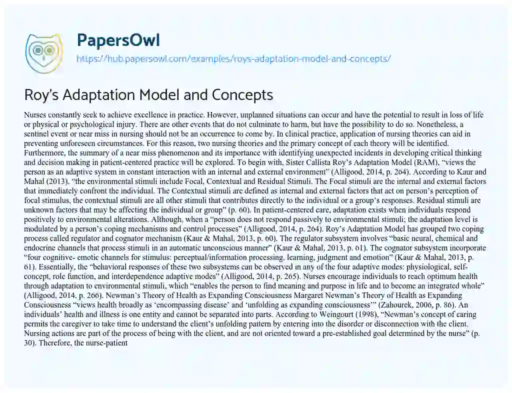 Essay on Roy’s Adaptation Model and Concepts