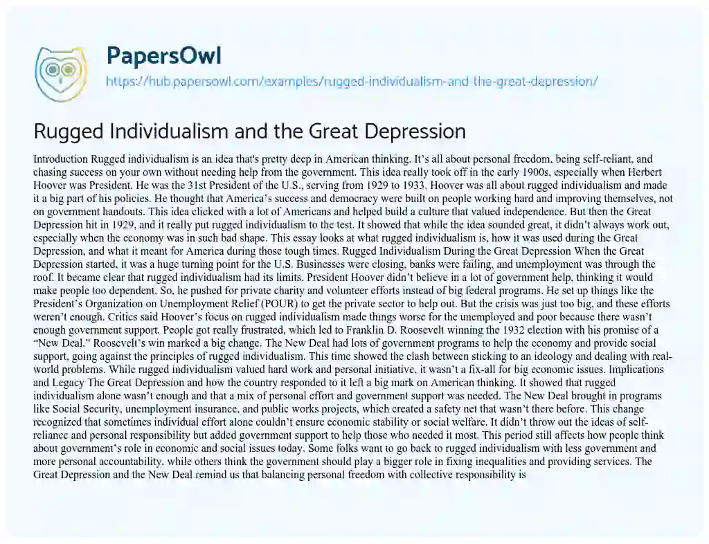 Essay on Rugged Individualism and the Great Depression