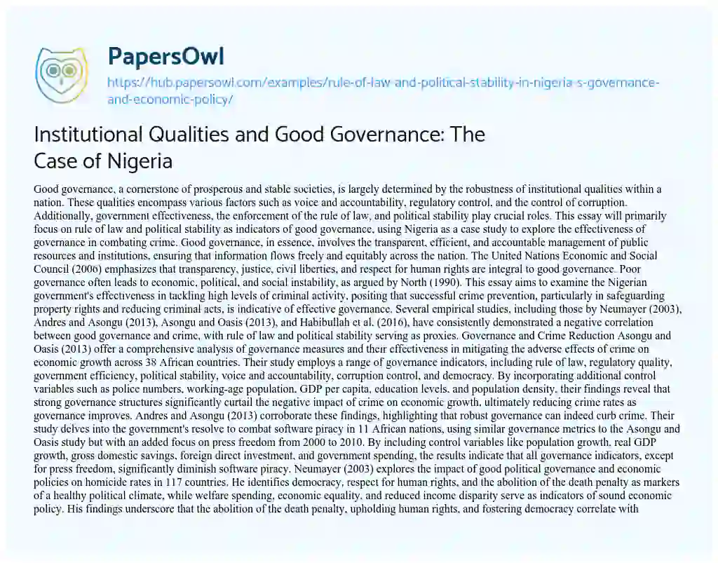 Essay on Institutional Qualities and Good Governance: The Case of Nigeria