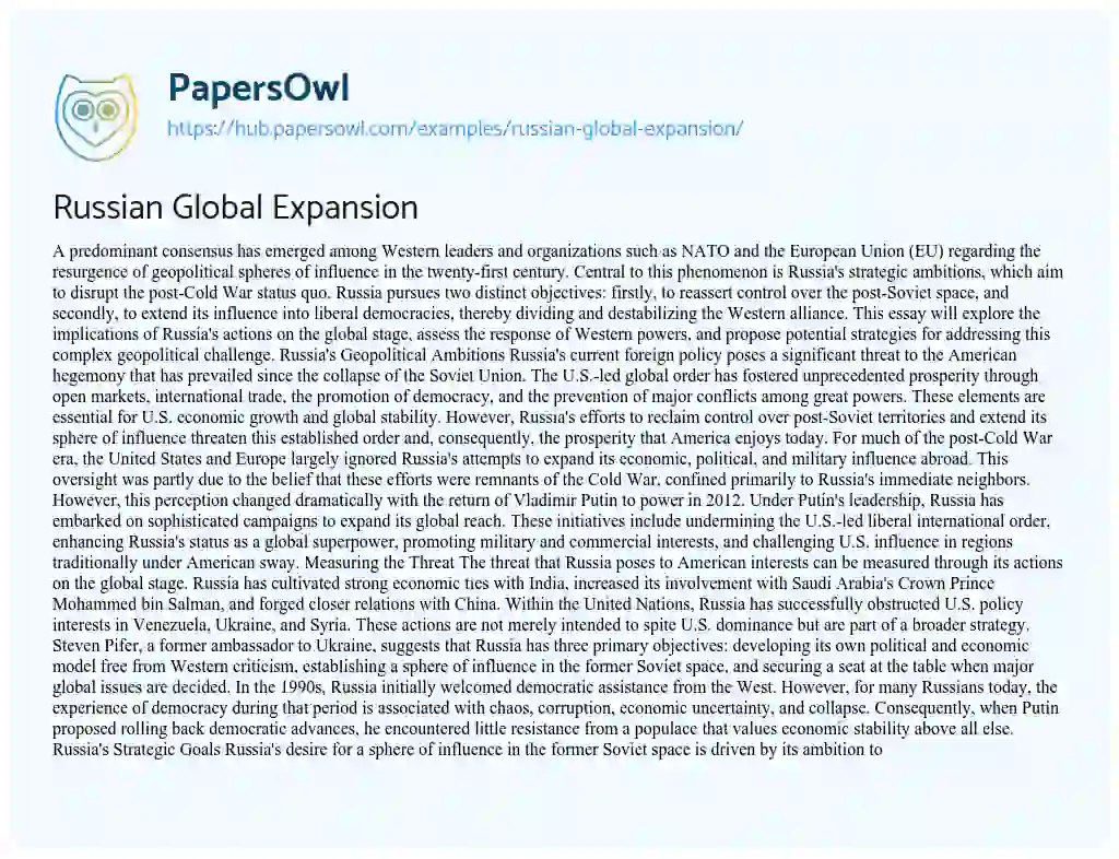 Essay on Russian Global Expansion