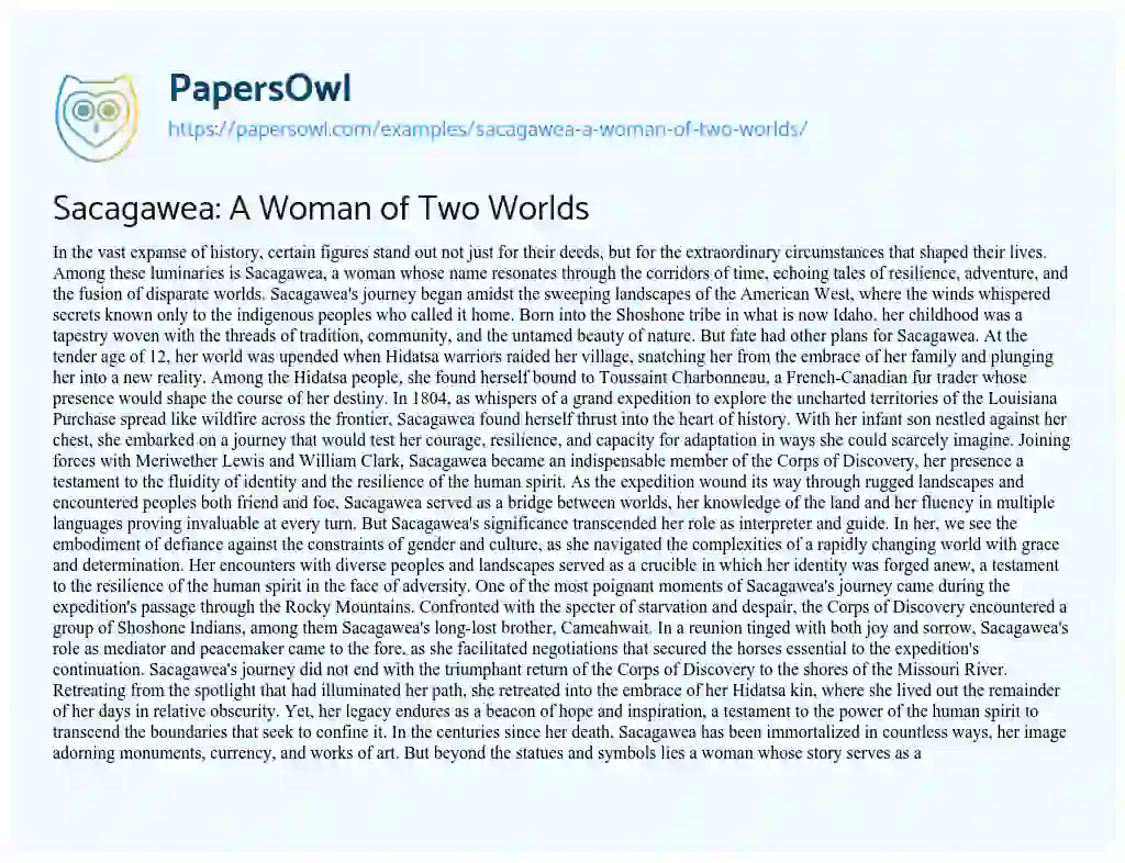 Essay on Sacagawea: A Woman of Two Worlds