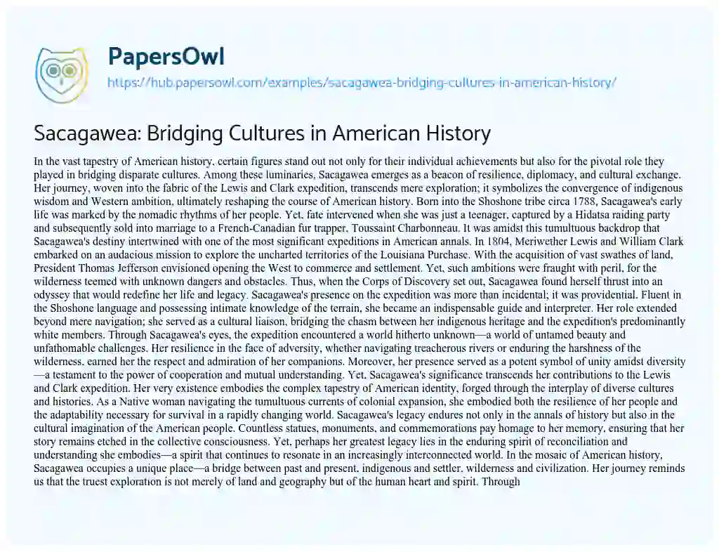 Essay on Sacagawea: Bridging Cultures in American History