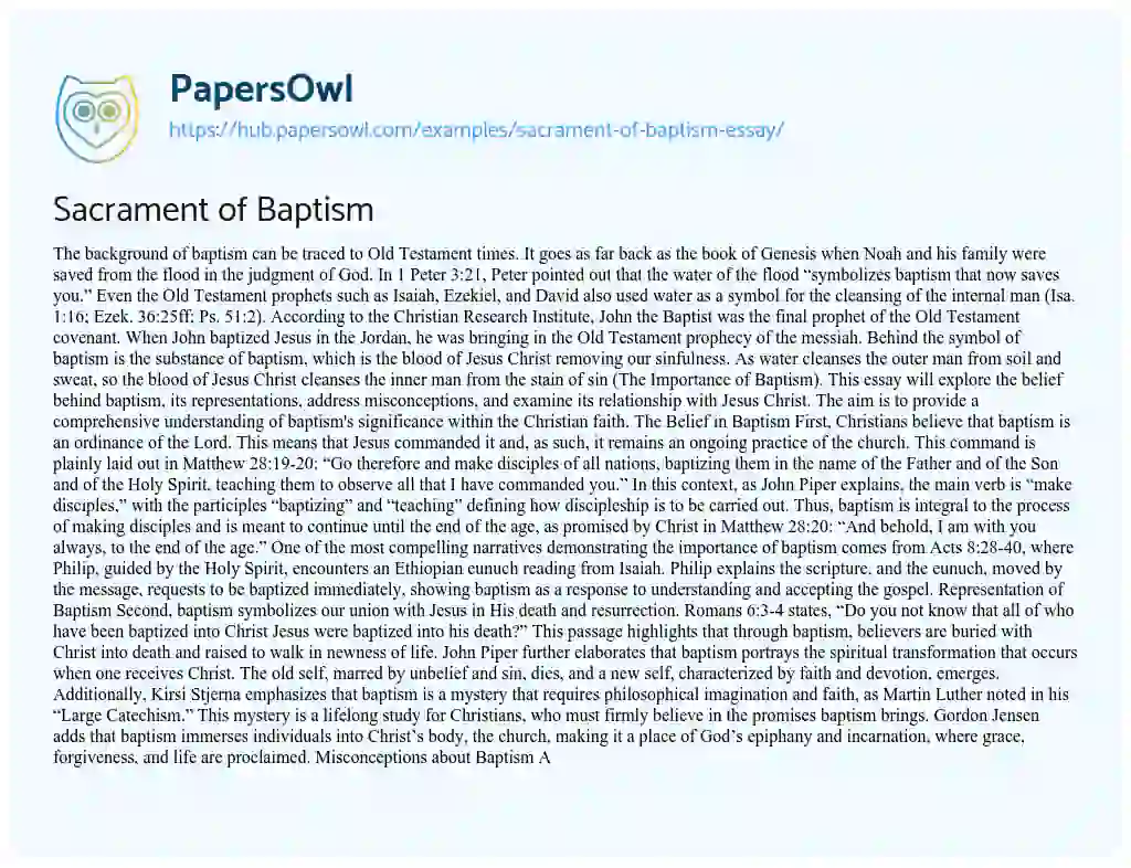 Essay on Sacrament of Baptism