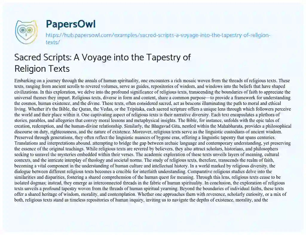 Essay on Sacred Scripts: A Voyage into the Tapestry of Religion Texts