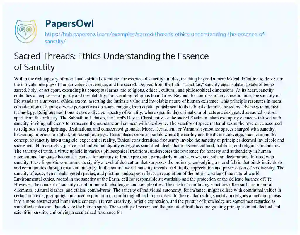 Essay on Sacred Threads: Ethics Understanding the Essence of Sanctity