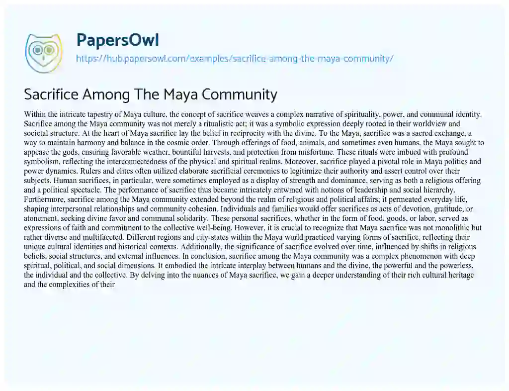Essay on Sacrifice Among The Maya Community