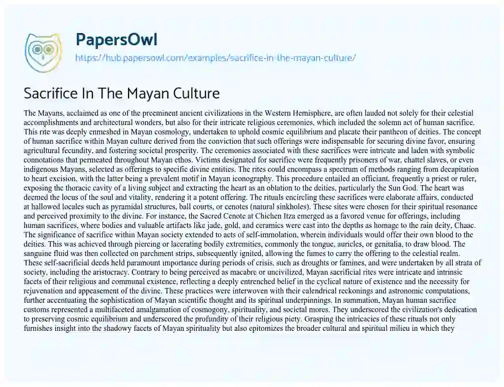 Essay on Sacrifice In The Mayan Culture