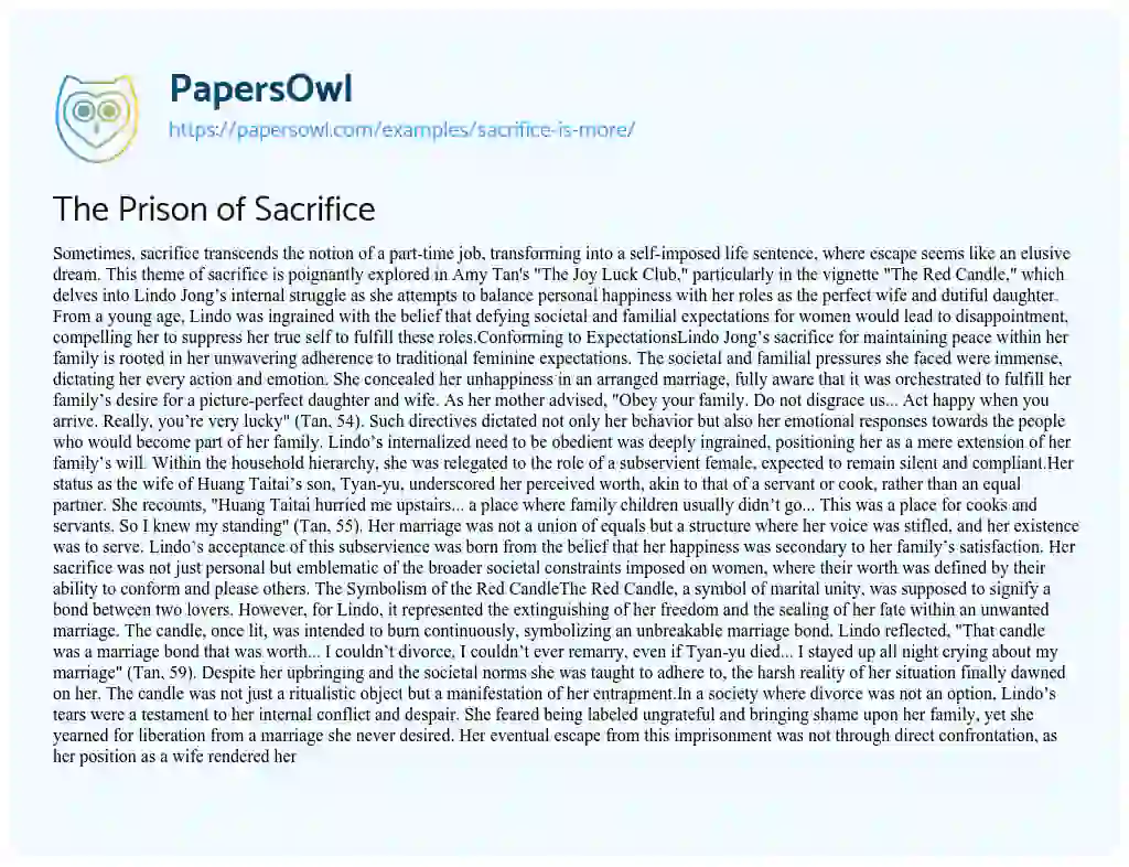 Essay on The Prison of Sacrifice