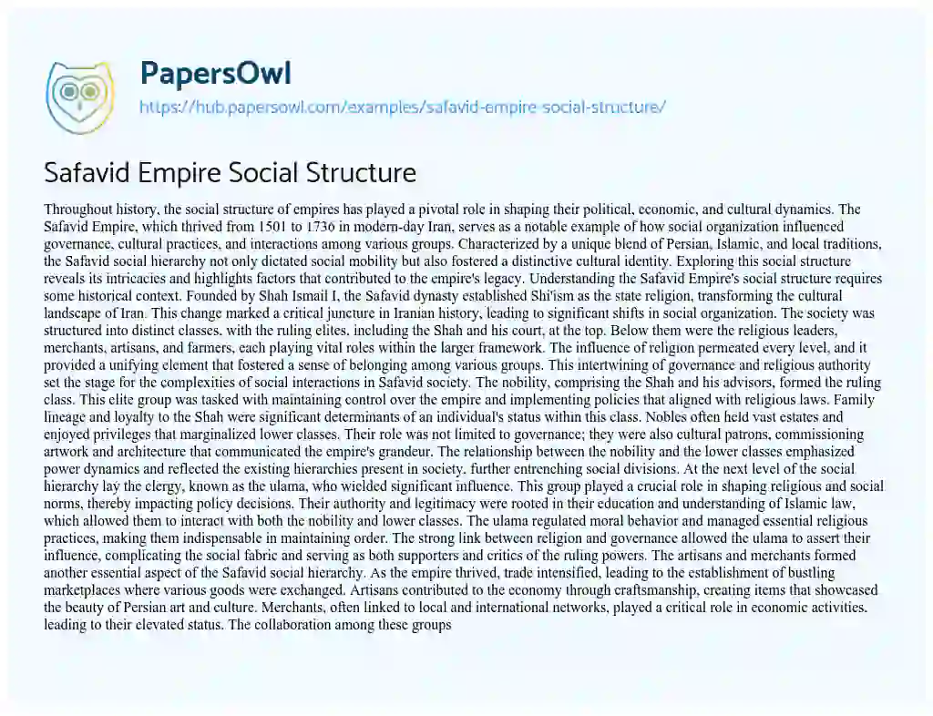 Essay on Safavid Empire Social Structure