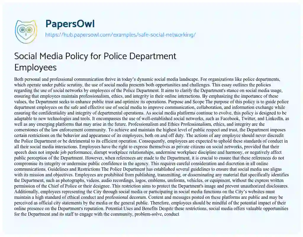 Essay on Social Media Policy for Police Department Employees