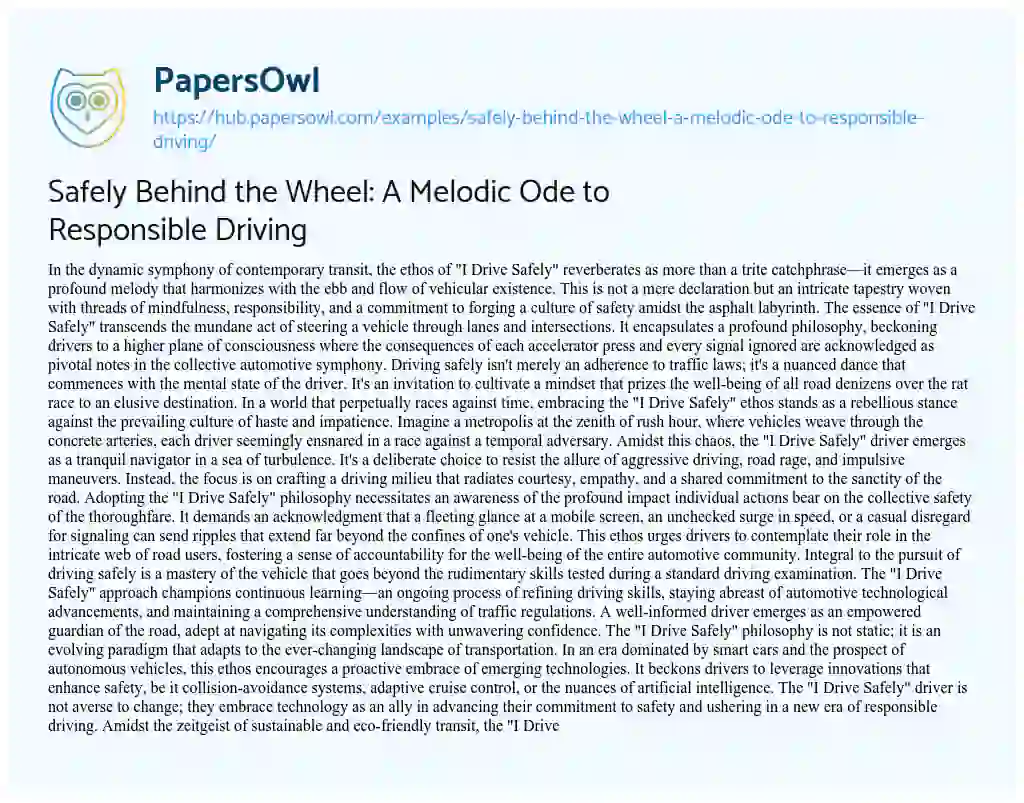 Essay on Safely Behind the Wheel: A Melodic Ode to Responsible Driving