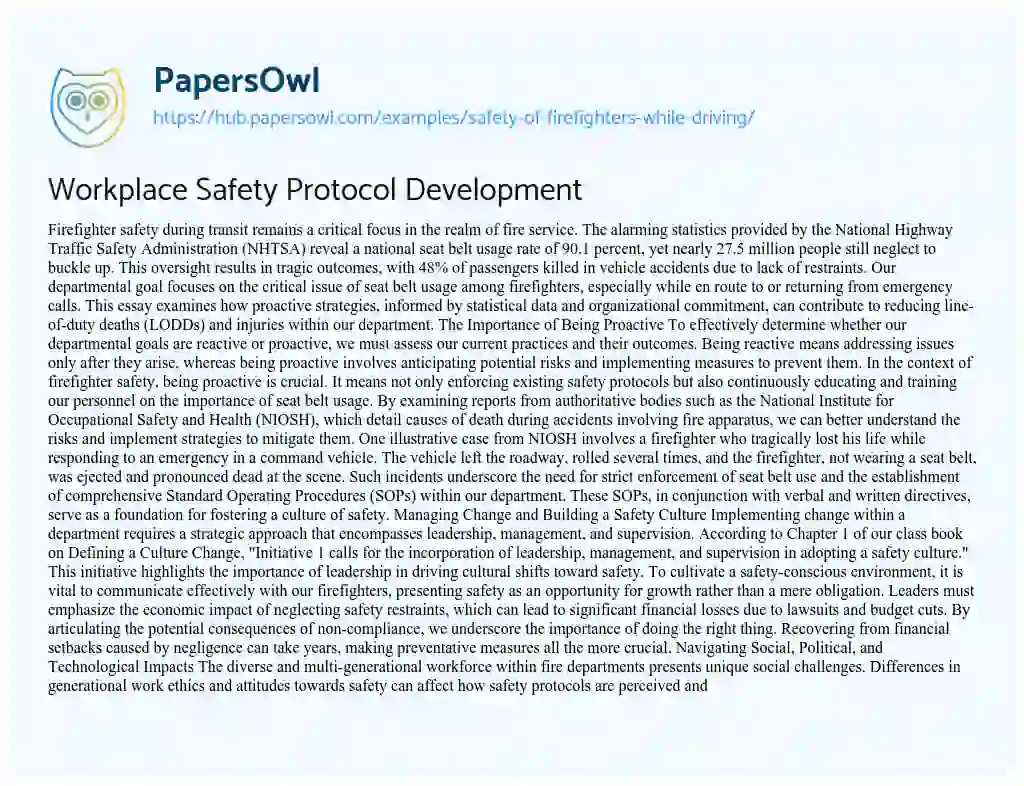 Essay on Workplace Safety Protocol Development
