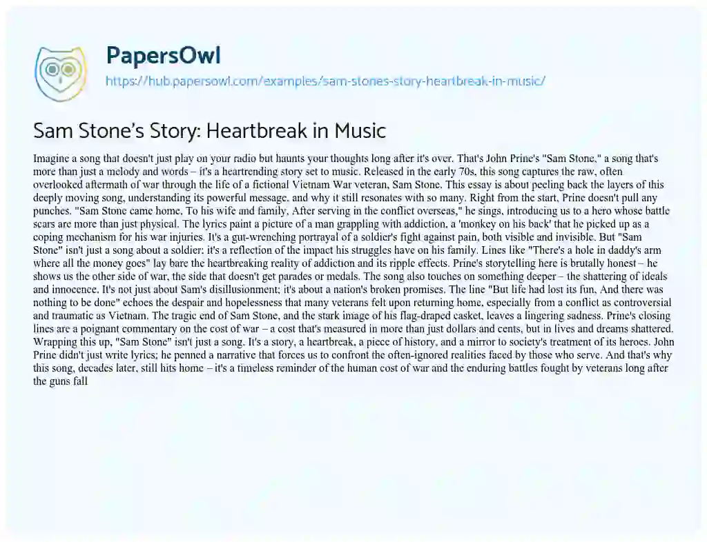 Essay on Sam Stone’s Story: Heartbreak in Music