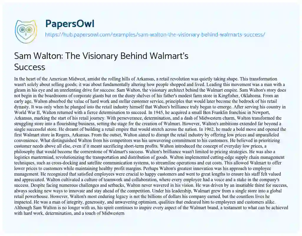 Essay on Sam Walton: The Visionary Behind Walmart’s Success