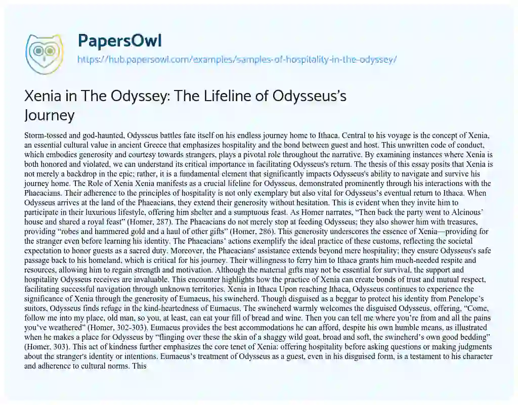 Essay on Xenia in The Odyssey: The Lifeline of Odysseus’s Journey
