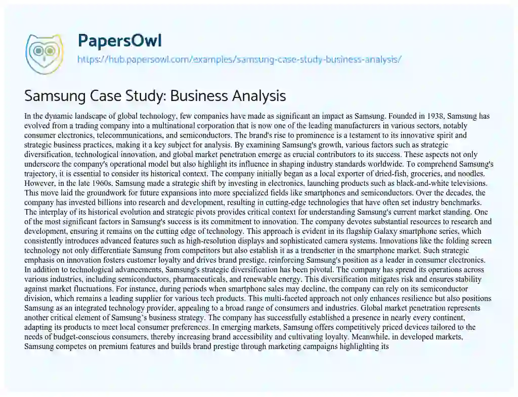 Essay on Samsung Case Study: Business Analysis