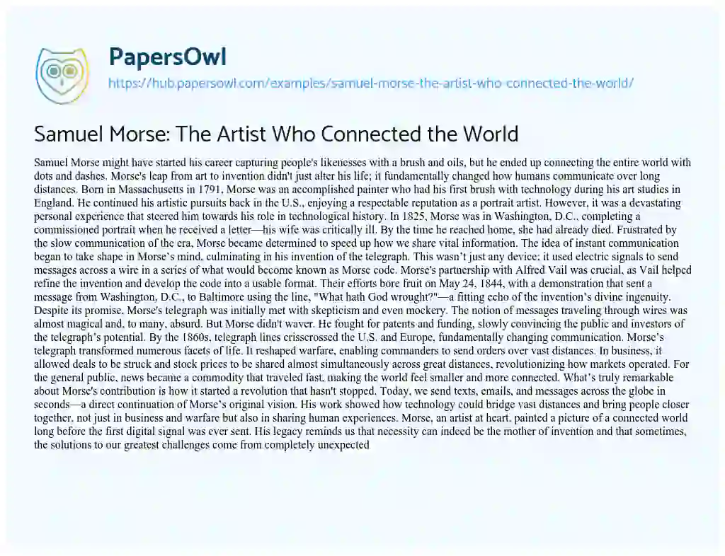 Essay on Samuel Morse: The Artist Who Connected the World