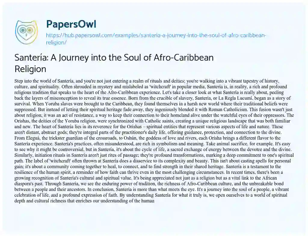 Essay on Santería: A Journey into the Soul of Afro-Caribbean Religion