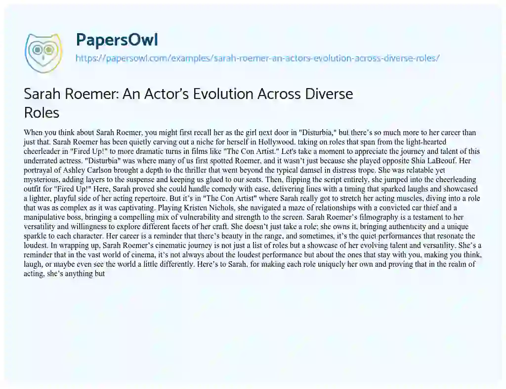 Essay on Sarah Roemer: An Actor’s Evolution Across Diverse Roles