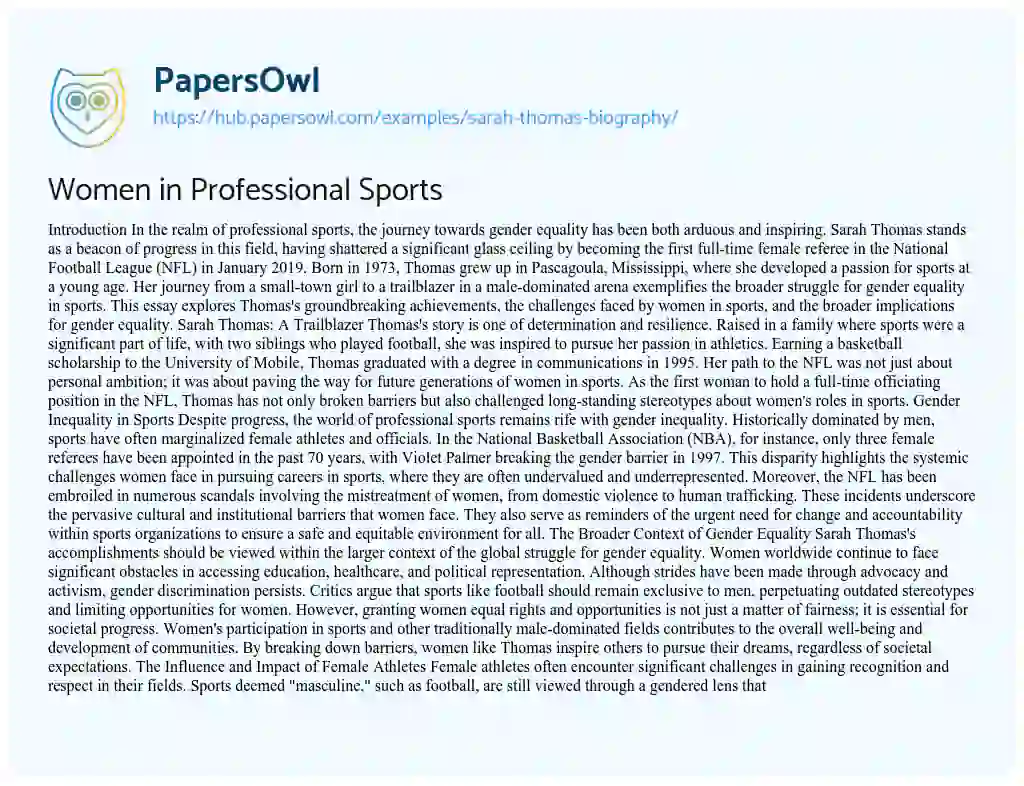 Essay on Women in Professional Sports
