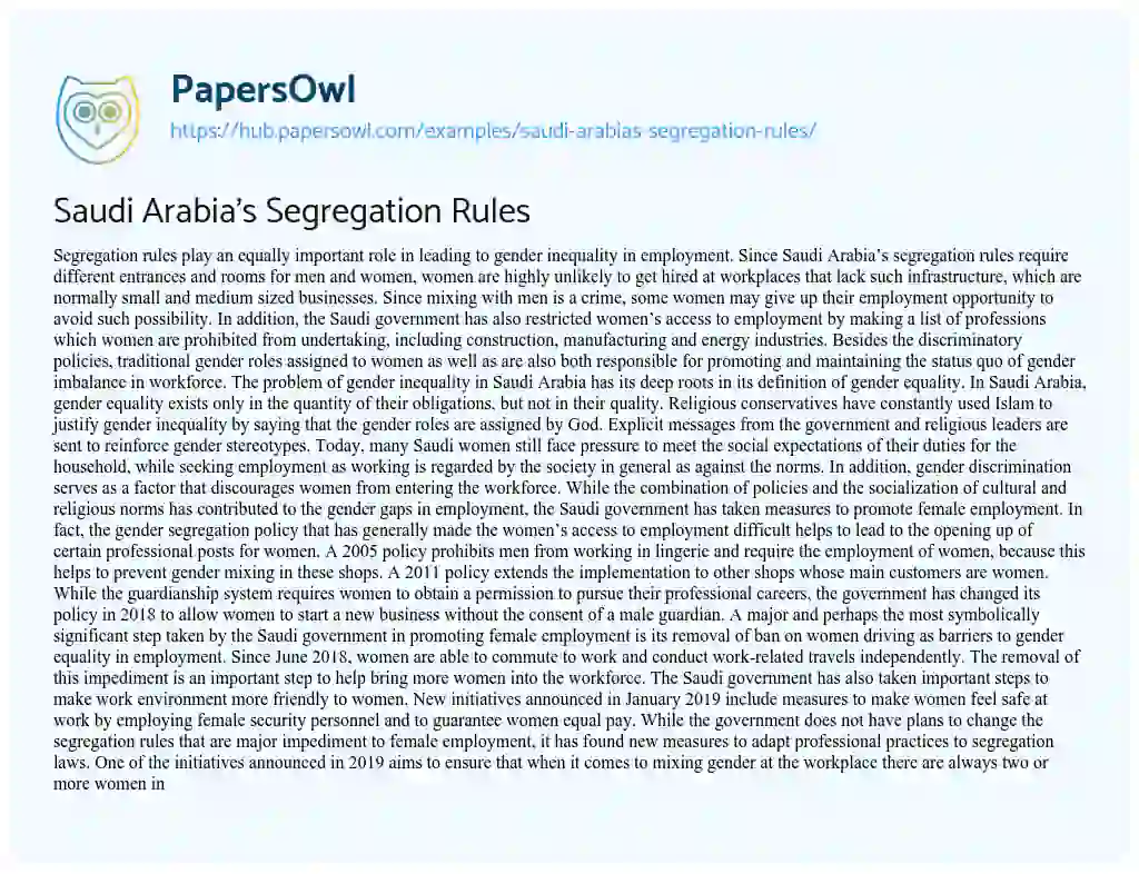 Essay on Saudi Arabia’s Segregation Rules