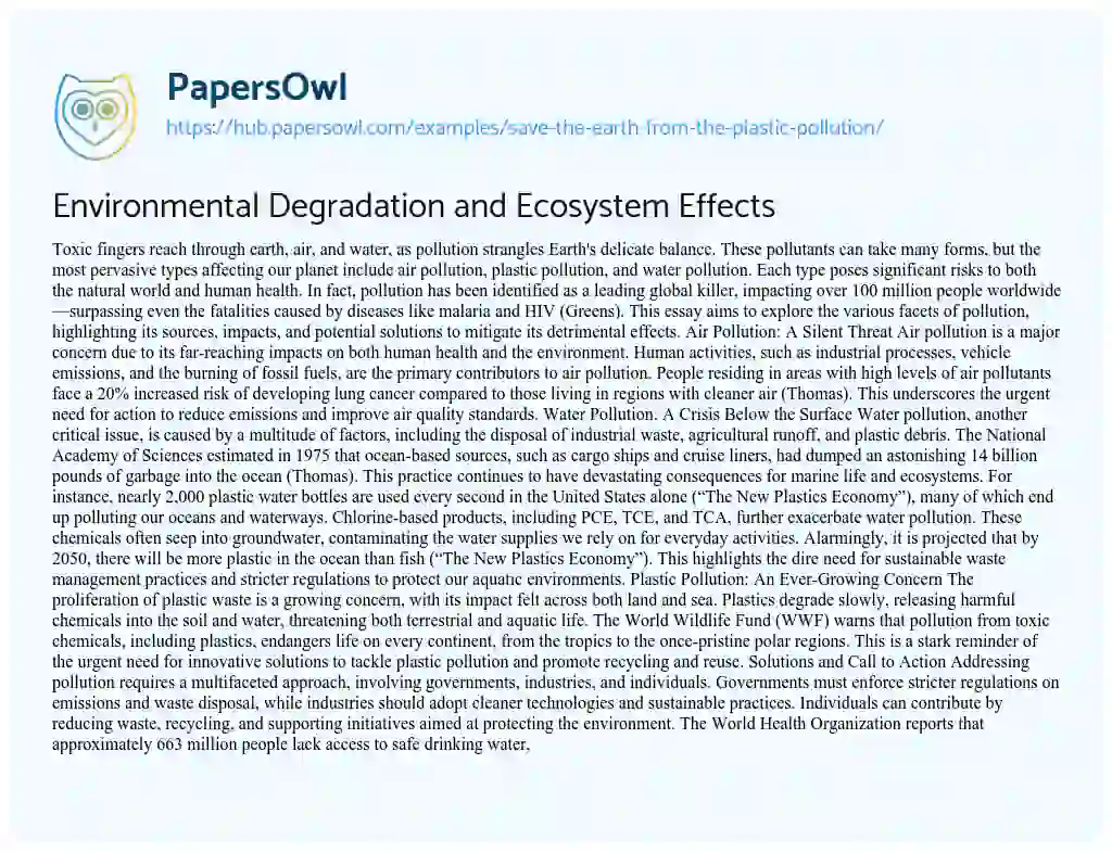 Essay on Environmental Degradation and Ecosystem Effects