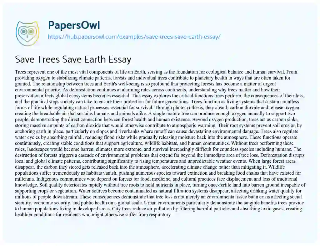 Essay on Save Trees Save Earth Essay